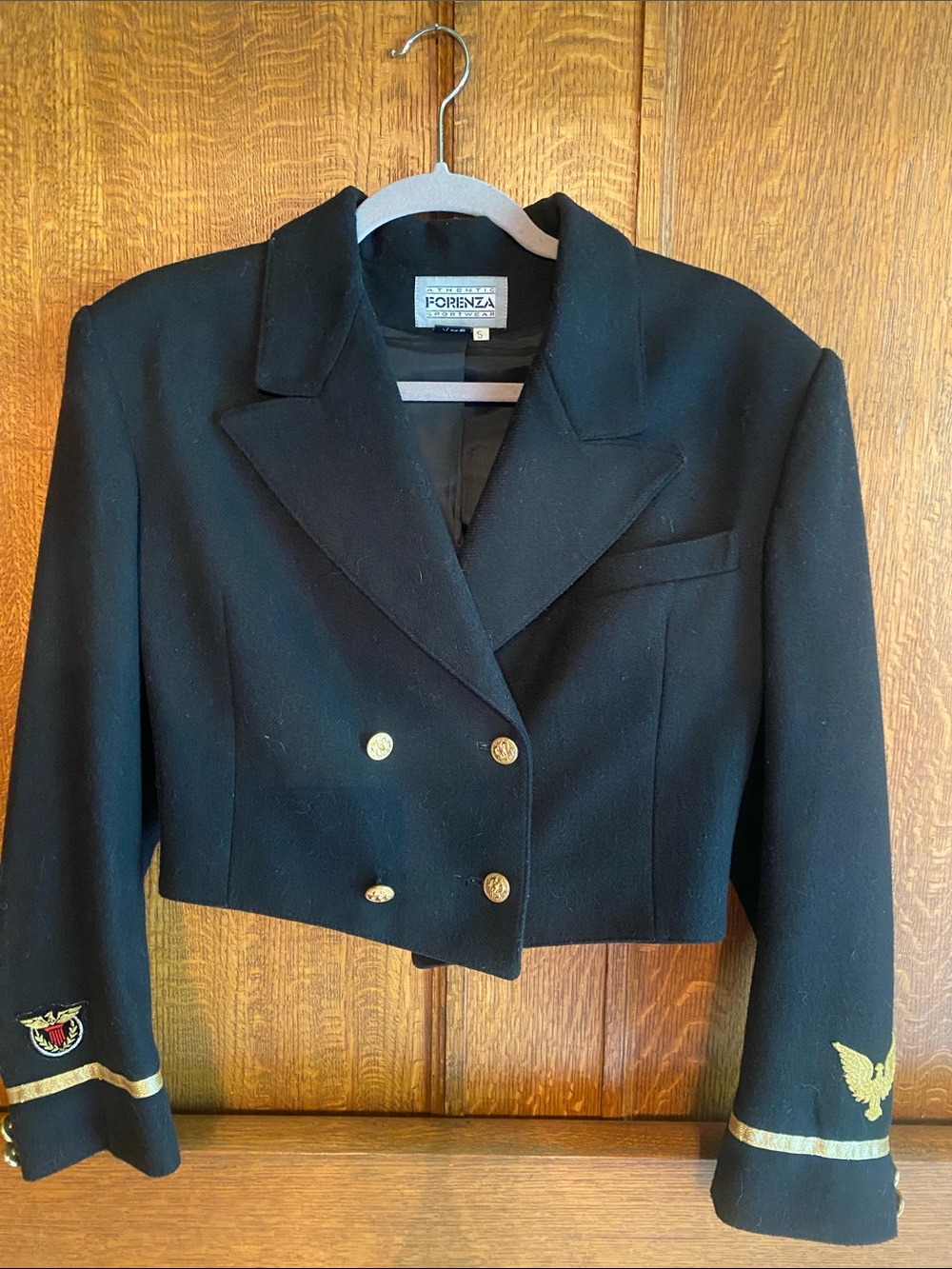 Forenza Black Cropped Double-Breasted Blazer with Gold Accents Size S